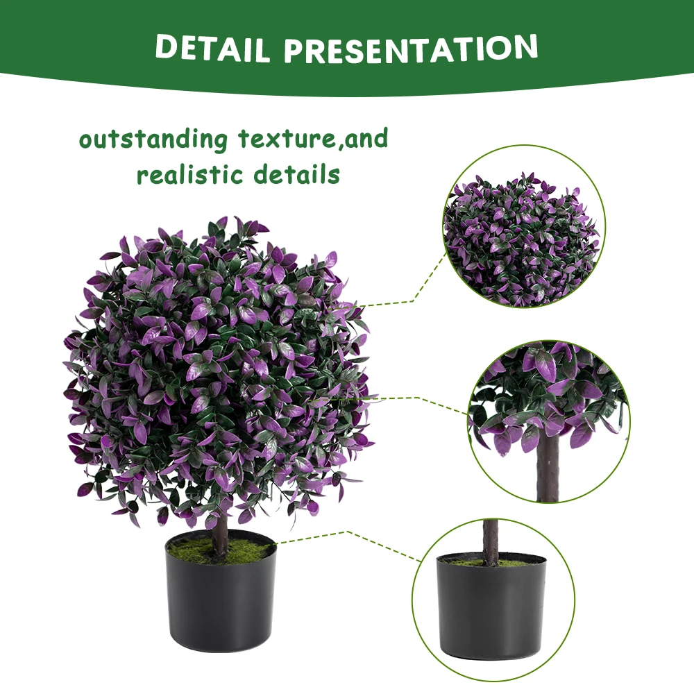 Wholesale Artificial Boxwood Topiary in Pot Set Plastic Artificial Tree in Planter Uv Resistant for Indoor Outdoor
