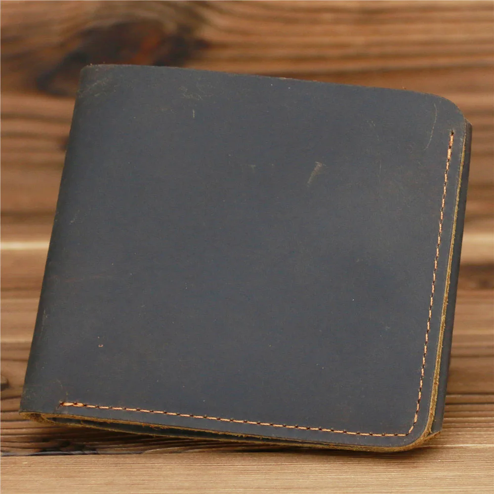 Crazy Horse Vintage Genuine Leather Cards Wallet Men Zipper Coins Purse Wallet