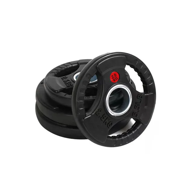 high quality hand grasp black Rubber coated 3 hole Weight Plate/cast iron weight lifting barbell plates