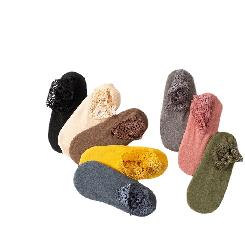 New Fashion Multicolored Autumn Winter Warm Comfortable Frilly Ruffle Ankle Non-Slip Breathable Cotton Lace Women Socks