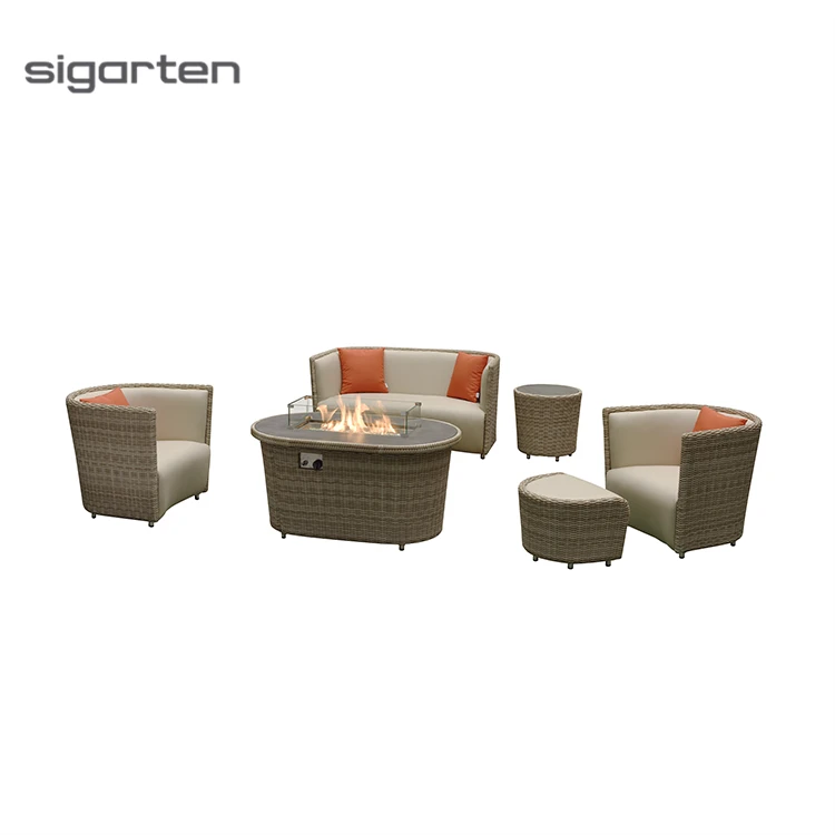 sigarten Nordic Modern Style Garden Table With Fire Pit Patio Tables With Propane Fire Pits