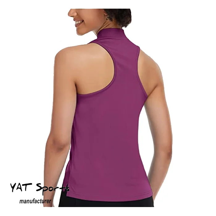 Good quality fashion moisture wicking polo tank top quarter zipper sleeveless womens golf tennis t shirt
