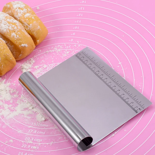 Chef Baking Kitchen Stainless Steel Food Cake Cutter Dough Knife Mirror Polished Bread Pastry Pizza Scraper With Measuring Scale