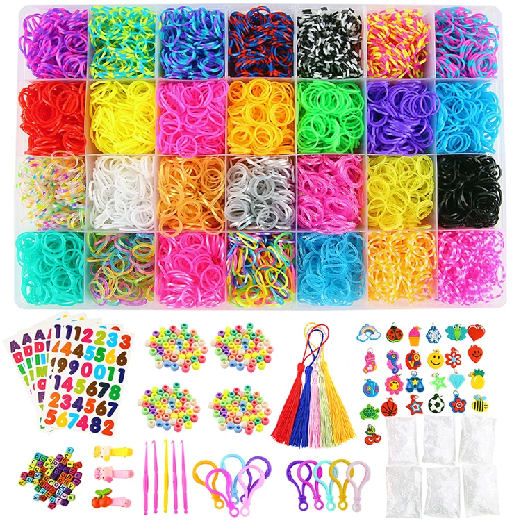 Amazon hot sales looms bands kit DIY colorful rubber elastic band loom kit