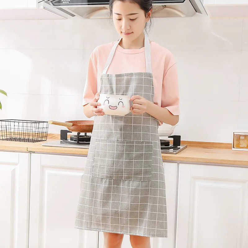 
Модный женский фартук в Корейском стиле, милый кухонный фартук, кухонные комбинезоны, хлопковый и Льняной Фартук с защитой от загрязнений и жира 