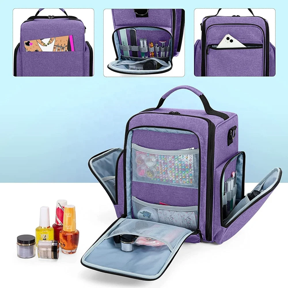 Factory Custom Salon Nails Bag Large Capacity Carrying Cosmetic Bag 48 Bottles Nail Polish Organizer Essential Nail Polish Bags