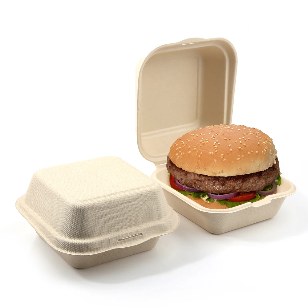 High quality Biodegradable Hamburger Container Paper Pulp Burger Box Packaging Custom Printed