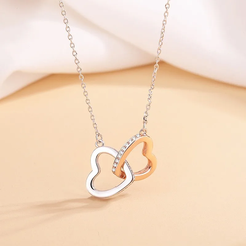MYF Factory custom wholesale 18k gold plated double 925 sterling silver woman fashion jewelry heart necklaces for mothers day