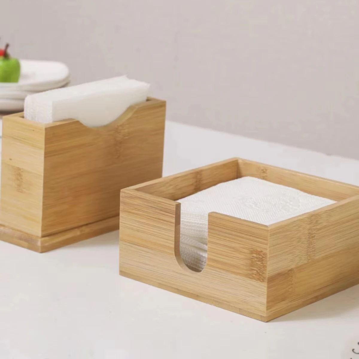 Luxury Freestanding Natural Color Wooden Napkin Paper Storage Dispenser Organizer Square Bamboo Tissue Box Cover Office Party