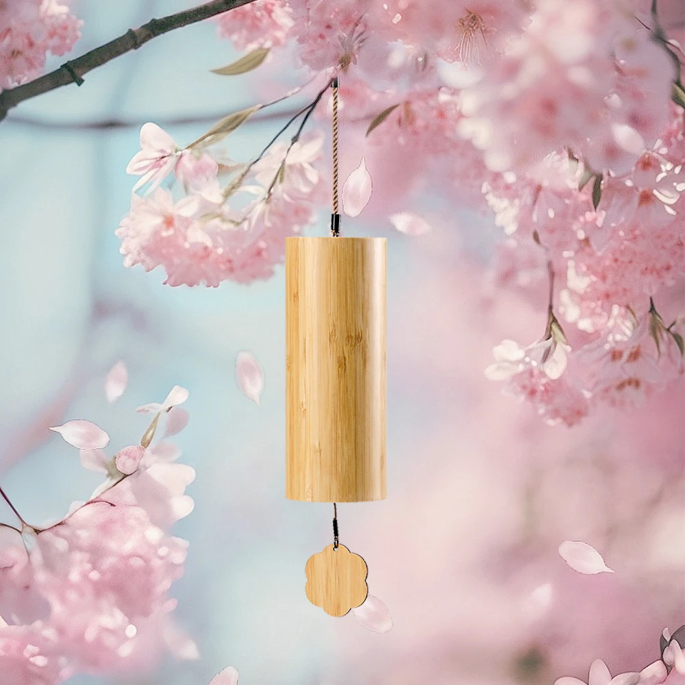 Natural Musical Instrument Bamboo Wind Chimes Outdoor Small Wooden Handcrafted Sound Healing Chimes with Chords Home Decor Gift