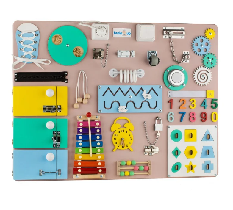 Wanhua Montesorri Educational Activity Toddler Wooden Toys Handmade Natural Wooden Baby Busy Board For Kids Board Toy For Autism