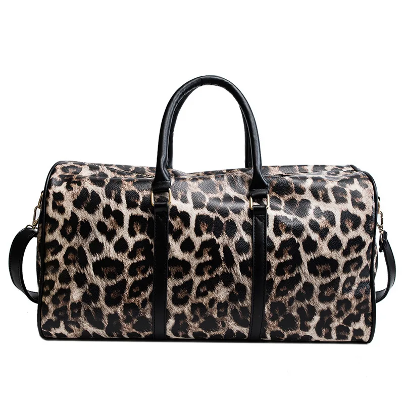 Feiyou Casual Waterproof Luggage Fashion Tote Bag PU Leather Leopard Large Capacity Duffle Women Travel Weekender Bag