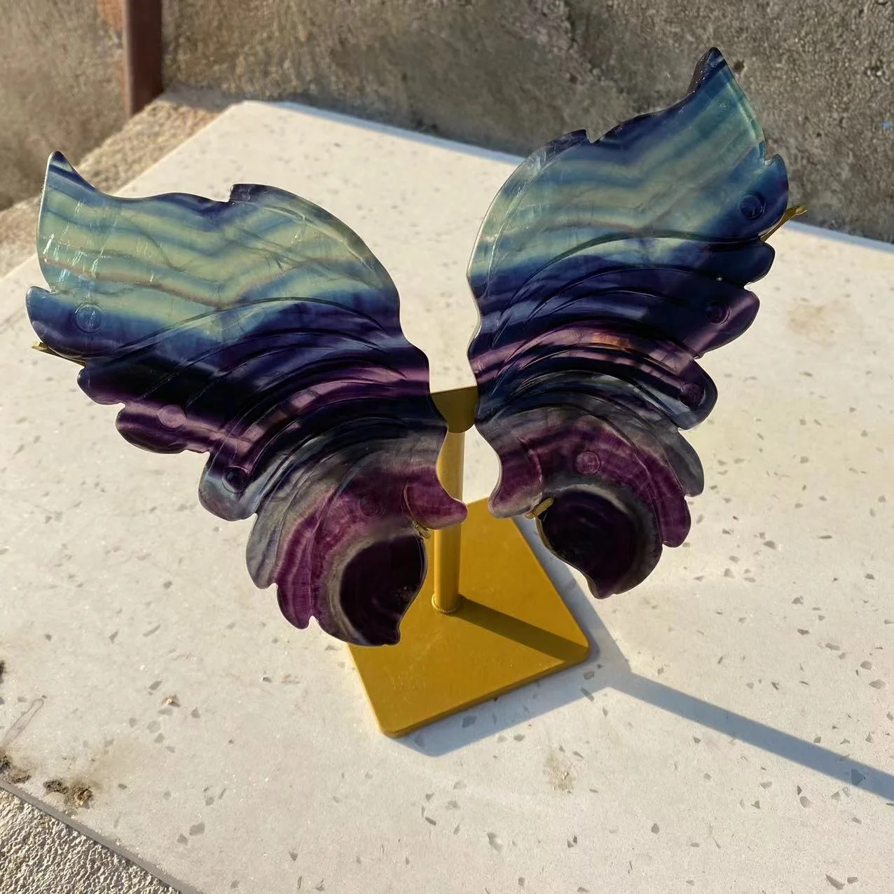 Factory Customization Natural Crystal Carved Crafts Clear Quartz Amethyst Rainbow Fluorite Angel Butterfly Wings For Decoration