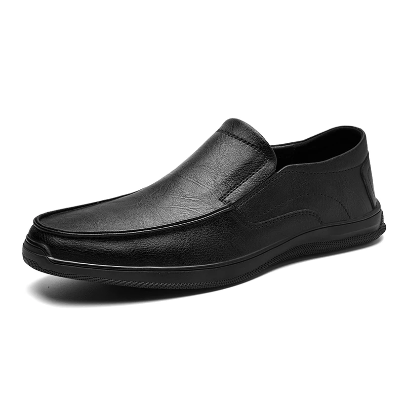 New high quality wholesale moccasin homme en cuir men black leather dress shoes slip-on fashion brand cheap factory oem