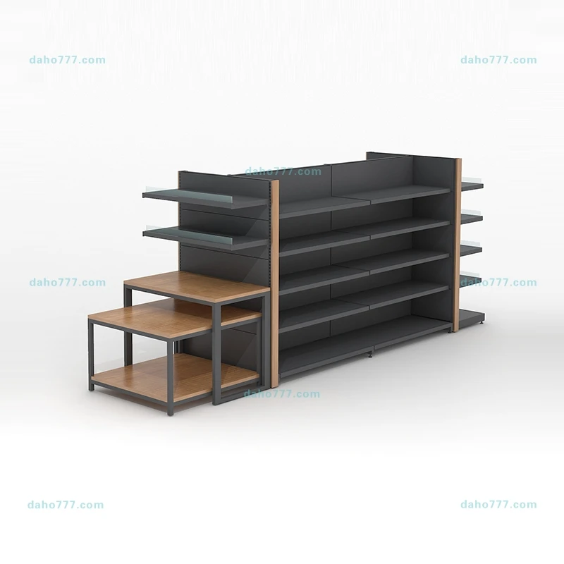 Modern Design Double Sides Supermarket Shipping Mall Combination Display Racks Metal Floor Display Shelf