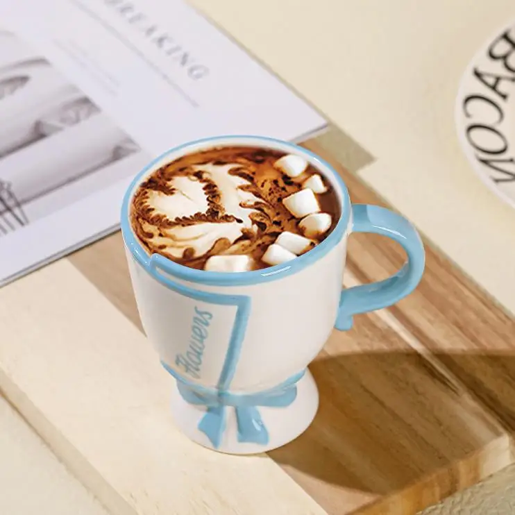 Latest Design Unique Large Flower Shape Multi-Colored Nordic Coffee Cup Ceramic Custom Mug For Gift