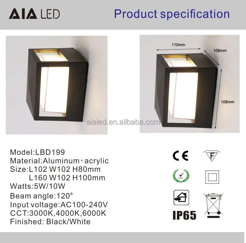 Square wall lamp 6W external wall light SMD acrylic LED wall light for exterior light fixtures