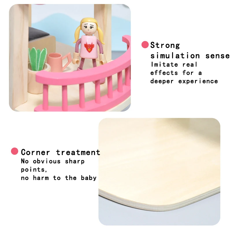 Mini Doll House Small Pink Portable Nordic Castle Princess House Nordic Wood Doll House  For Girls