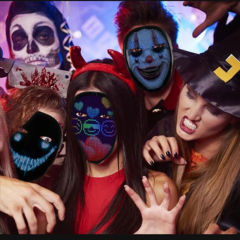 Wholesale Factory Price Christmas LED Mask Face-Changing Glowing Mask APP Control DIY Shining Mask For Holiday DJ Party Carnival