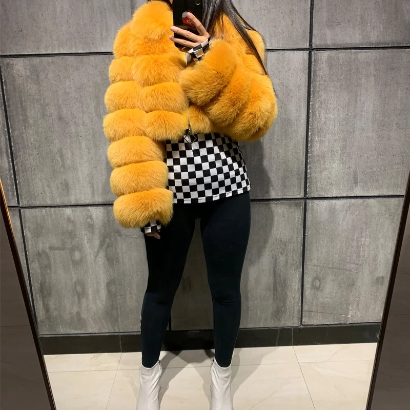 Fashion Ladies Turn-Down Collar Short Fur Jacket Fox Fur Coat For Women Streetwear