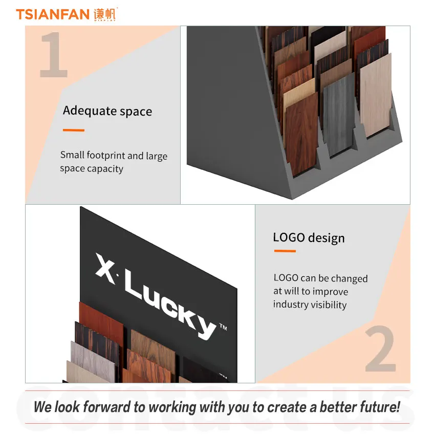 Factory sale sample wood product slab design floor metal exhibition showroom tile quartz stand cabinet stone display rack