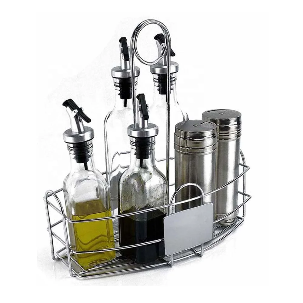Many kinds of condiment stand / holder- chrome caddy organizer-for all tabletops of home & kitchen & restaurant & picnic