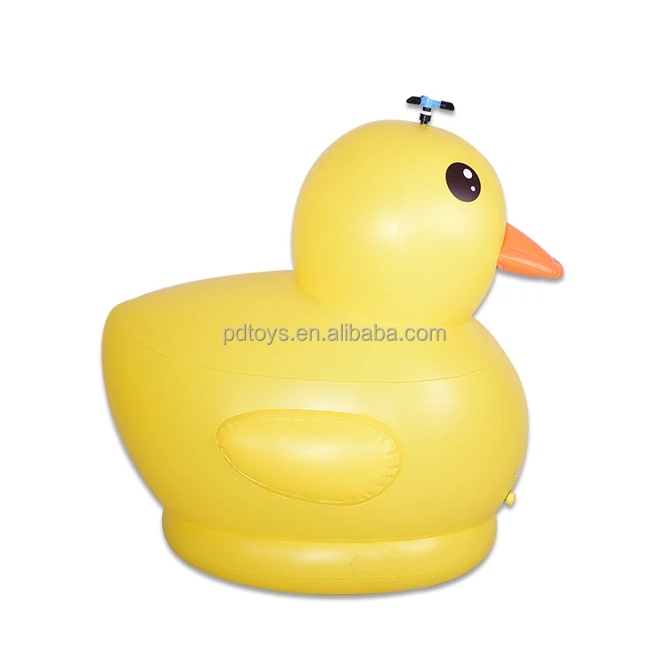 Large Yellow Duck Inflatable Toy for Kids Unisex PVC and Plastic Material for Outdoor Sprinkler Splash Backyard Play