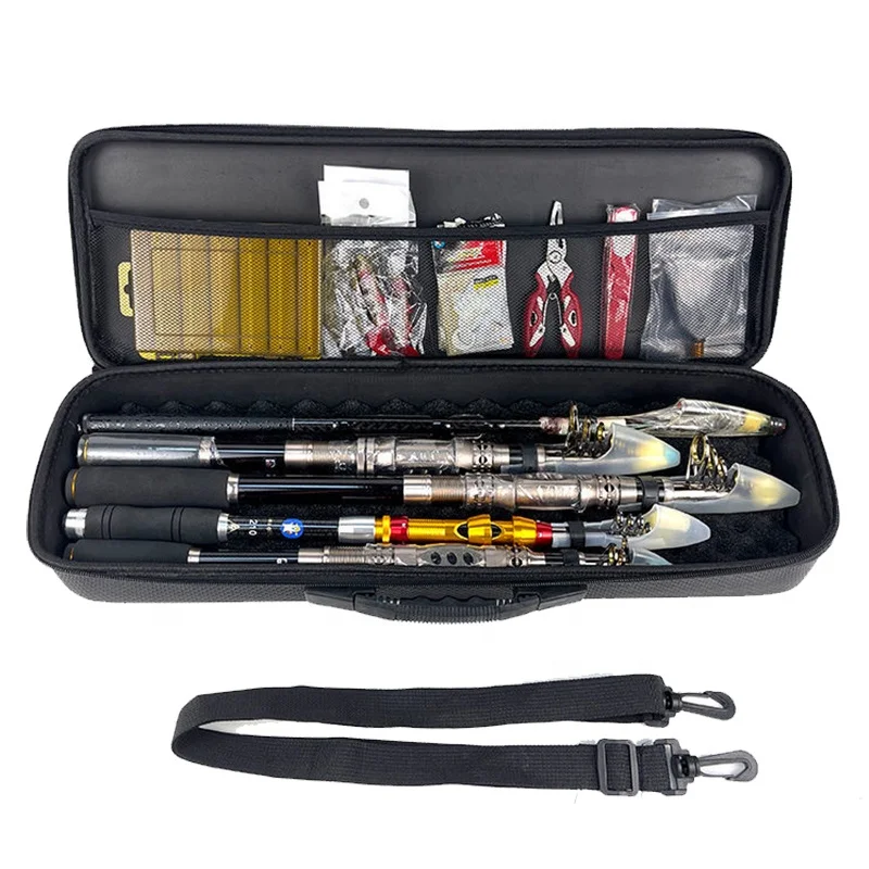 SIYOUCASE  Ready for ship black durable 53cm long hard shell eva fishing rod pole case with adjust shoulder strap