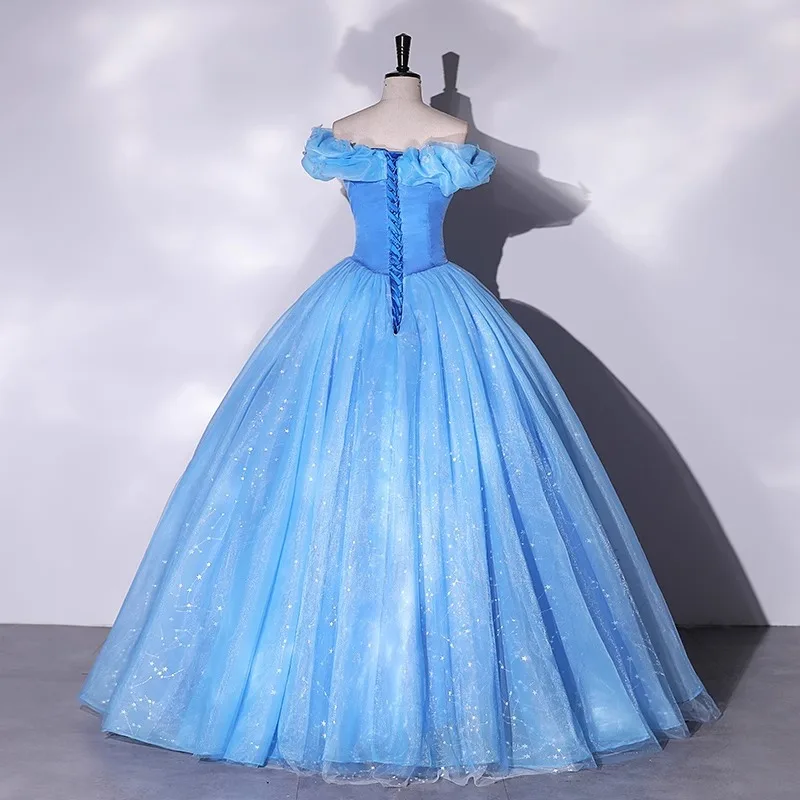 Evening dress Tulle Mesh Annual Party Dress Short Sleeves Back tie Princess dress