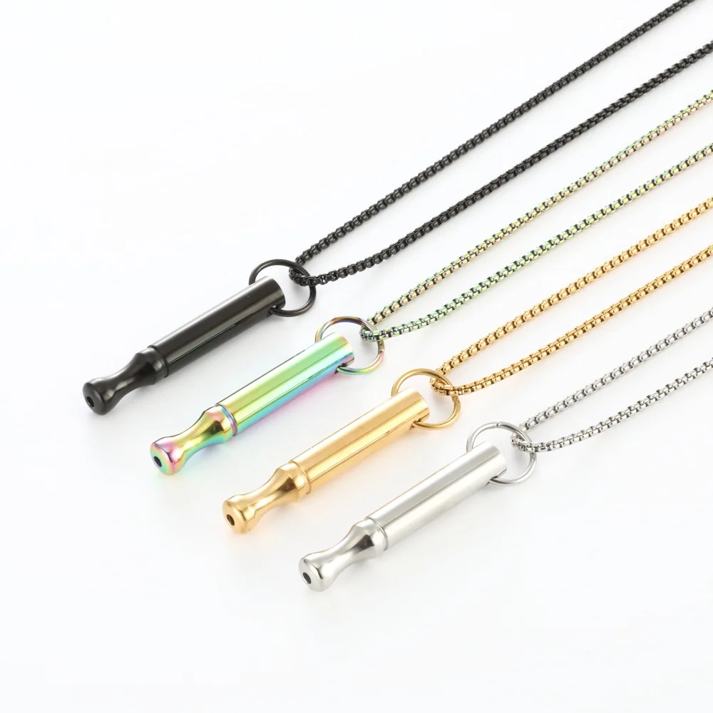 Cross-Border Decompression Pendant Necklace with Small Waist Tube Whistle Meditation Breathing Stainless Steel Jewelry
