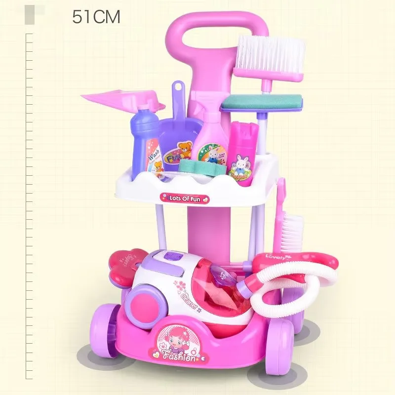 2024 educational toys simulation vacuum cleaning trolley toy cart housekeeping cleaning set toy for kids