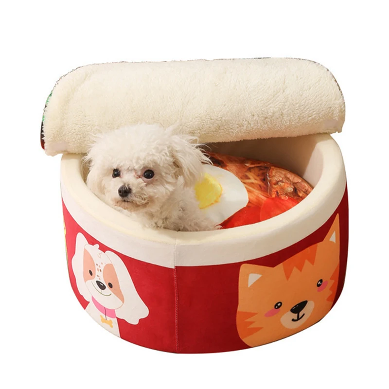With Soft Ramen Personalised Cover Washable Wool Fleece Plush Half Enclosed Cat Instant Noodles Ramen Pet Dog Memory Foam Bed