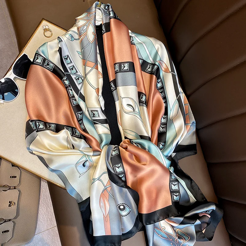 Manufacturers Custom Ladies Printed Silk Scarves 90*180CM Women Big Custom Satin Silk Scarf