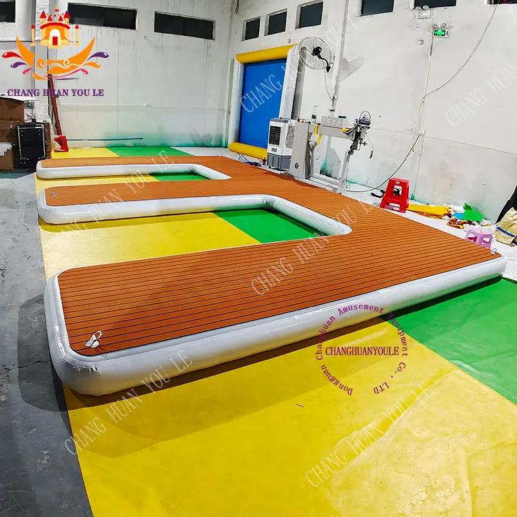 w-type Heavy-duty Double Wall Fabric Inflatable Inflatable for Dock Yacht Motor Boat Jet Ski Pontoon Dock With Teak Eva Pad
