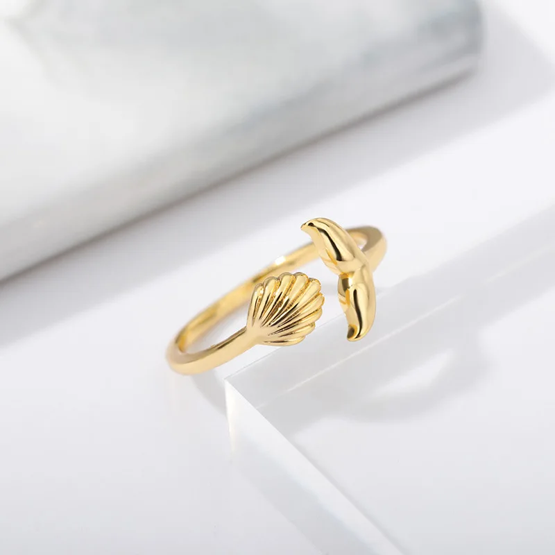 Wholesale Fashion Jewelry Whale Tail Adjustable Ring 18k Gold Plated Brass for Men and Women Lovers