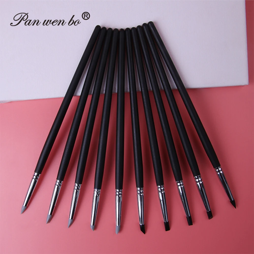 Panwenbo Wholesale 5 Pcs Set Handle Brass Tube Silicone Nail Pen Ceramic Art Clay Rubber Pen