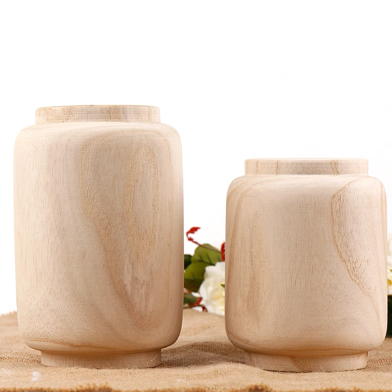 Simple modern paulownia wood small vase dry flower vase garden style bedroom living room family decoration