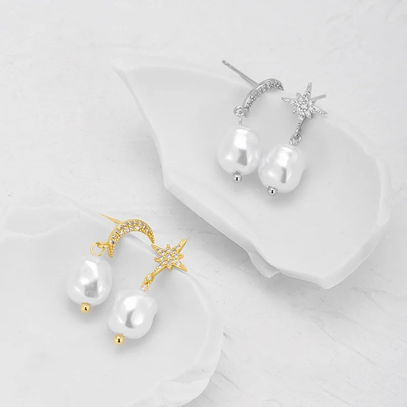 Hot Selling Jewelry pretty Diamond pearl Star 925 Sterling Silver Earrings