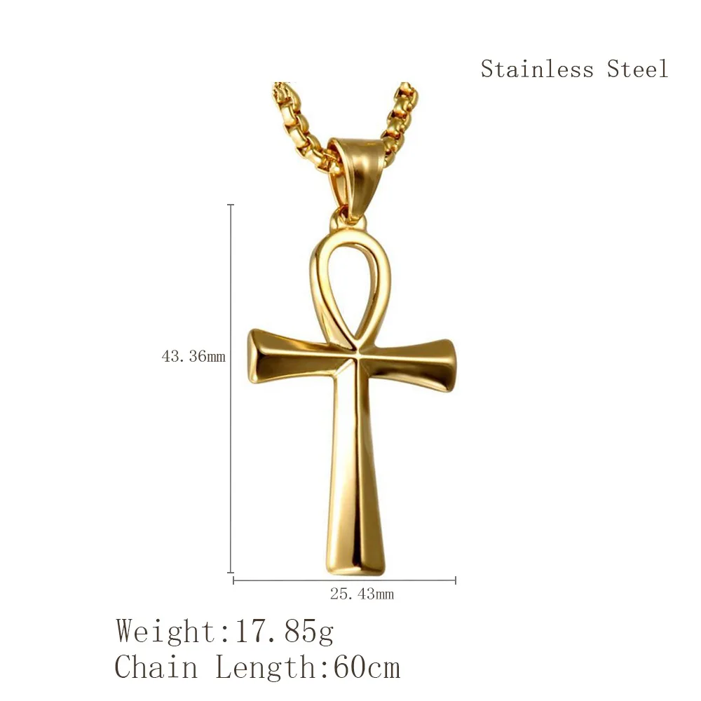 Custom Jewelry Ancient Egyptian Cross Of Life Simple Man Cross Stainless Steel Religious Necklace