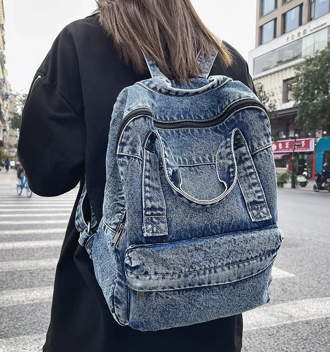 Casual Sports Large Capacity Laptop Backpack High School College Students Schoolbag School Denim Backpack For Men Women