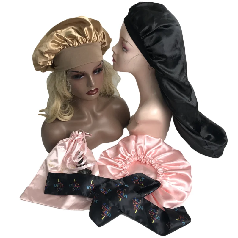Customized Human Virgin Hair Extensions Wigs Long Hair Satin Bonnet Braid Night Hats