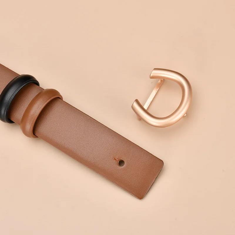 Wholesale Smooth Buckle Genuine Leather Belt Double-sided Available Inside Wear Buckle Simple Thin Belt Real Cowhide Leather