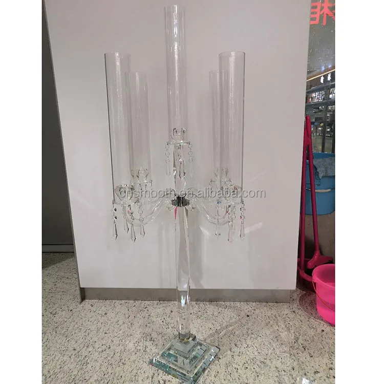 Wedding event decoration 7 arms clear crystal glass candle holder for