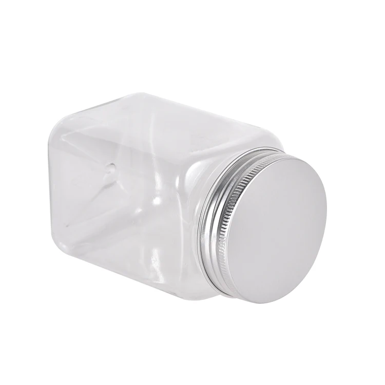 Home Simple 360ml Clear Plastic Food Storage Jar Square Sugar Snack Cookie Airtight Clear Plastic Jar with Lids