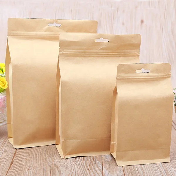 POLYSMARTS High Quality Flat Bottom Kraft Paper Bag Zipper Paper Pouch Food Packaging Pouch With Window Kraft Paper Food Bag