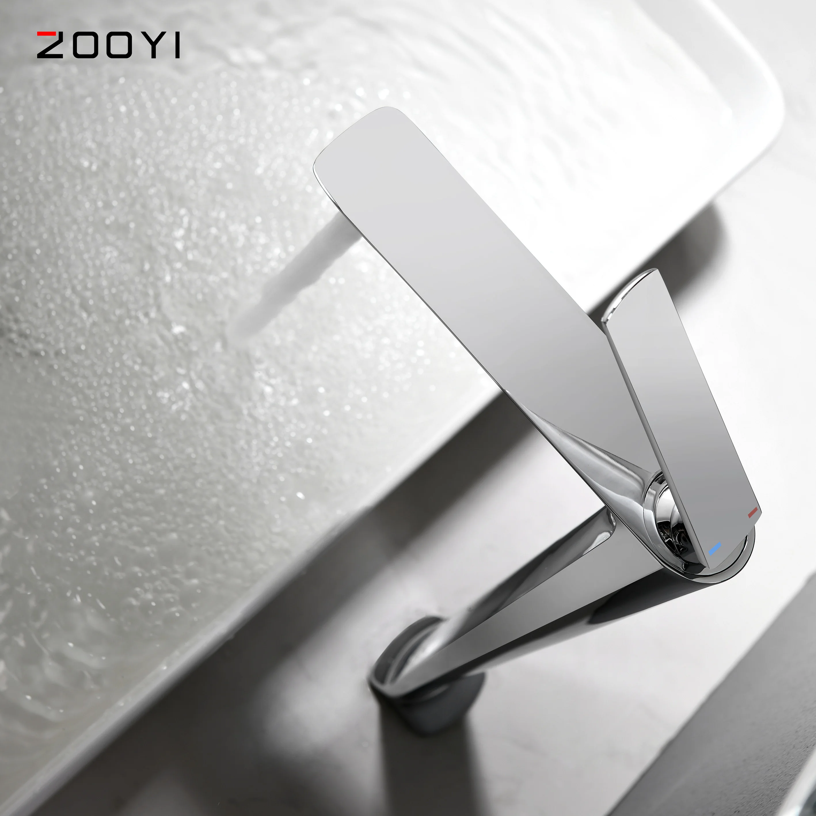 
ZOOYI Factory direct Chrome face square hot and cold Brass wash bathroom basin faucet 