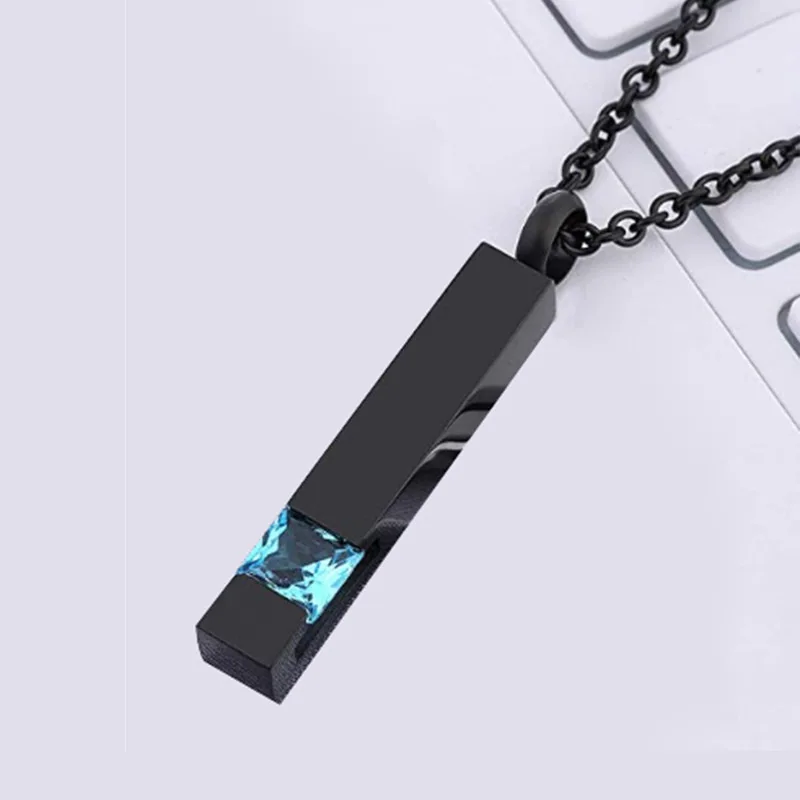 Personalized Memorial Keepsake Custom Stainless Steel Birthstone Cubic Zirconia Bar Pendant Urn Necklaces for Ashes