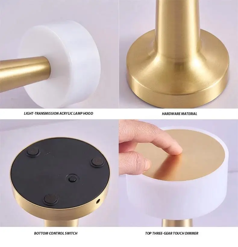 Rechargeable Atmosphere Led Table Night Light Mini Gold Cordless Restaurant Touch Table Lamp For Hotel And Bar