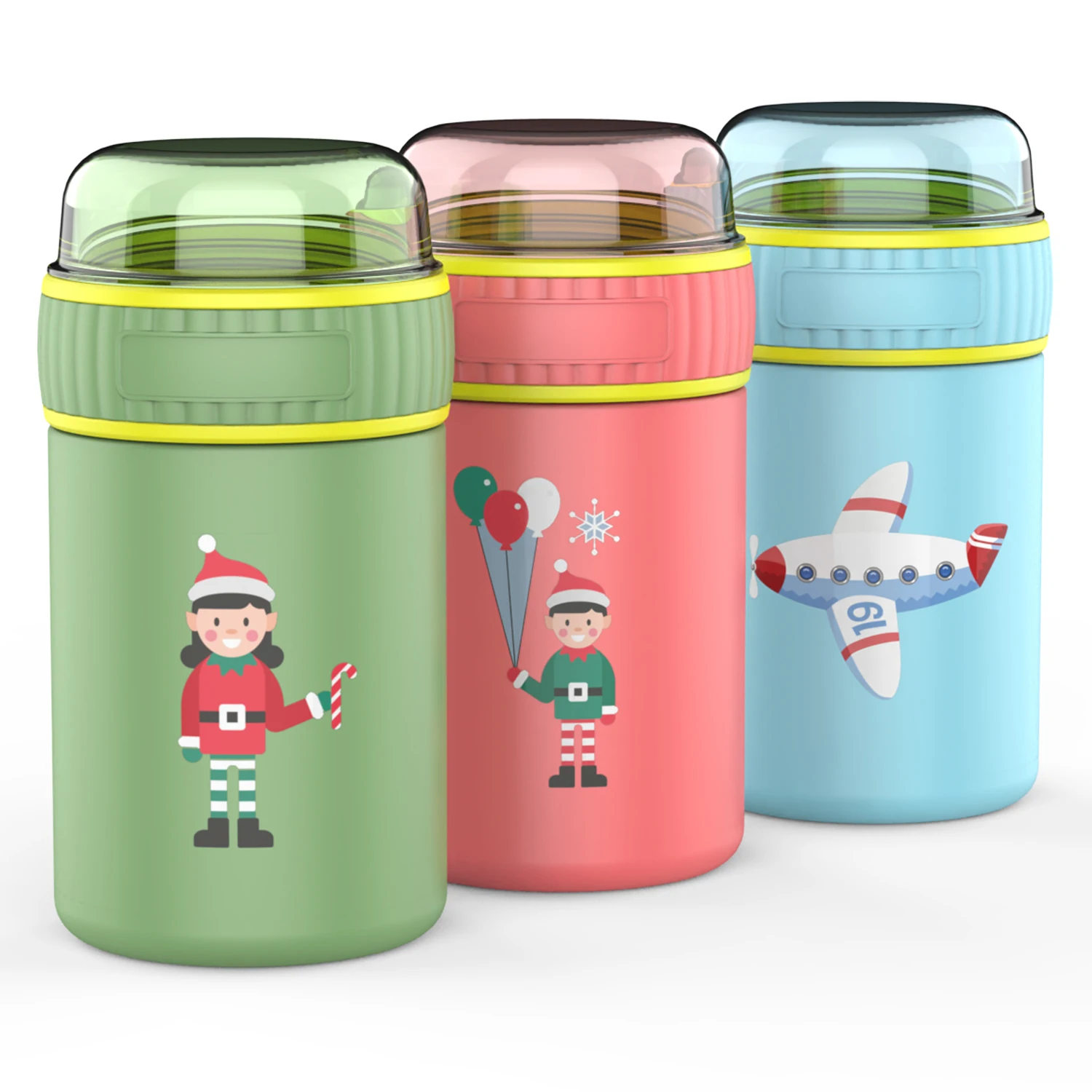 Outdoor Cute Paint Colorful Lunch Box 304 Stainless Steel Thermos Vaccum Insulated Kids Food Storage Jars with Transparent Lid