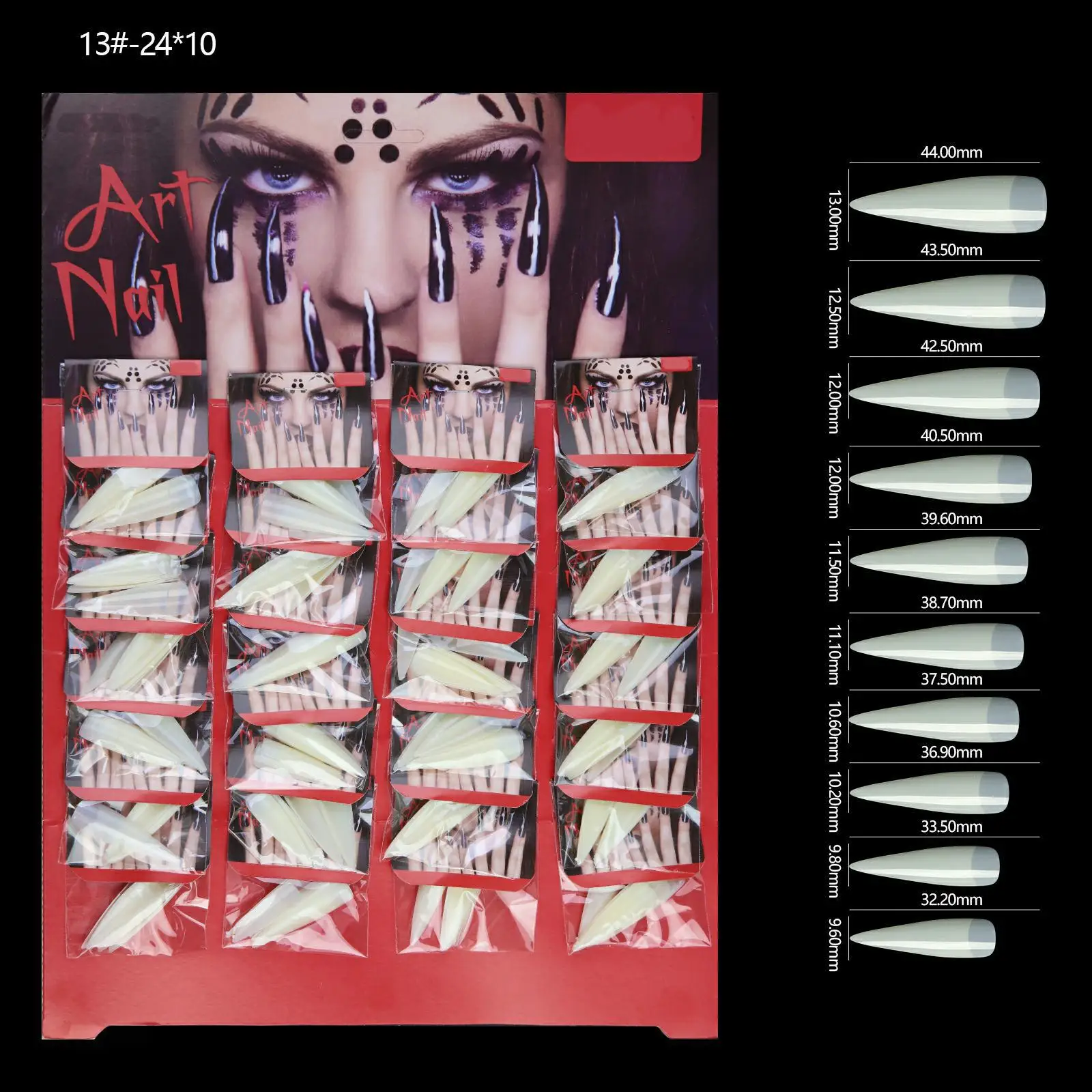 Professional Artificial French Nails 24bags / Card  ABS Clear Coffin Stiletto Nail Art Tips Wholesale For Nail Salon